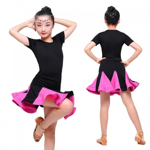Girls latin dresses for kids children mint pink competition salsa rumba performance latin dance dresses